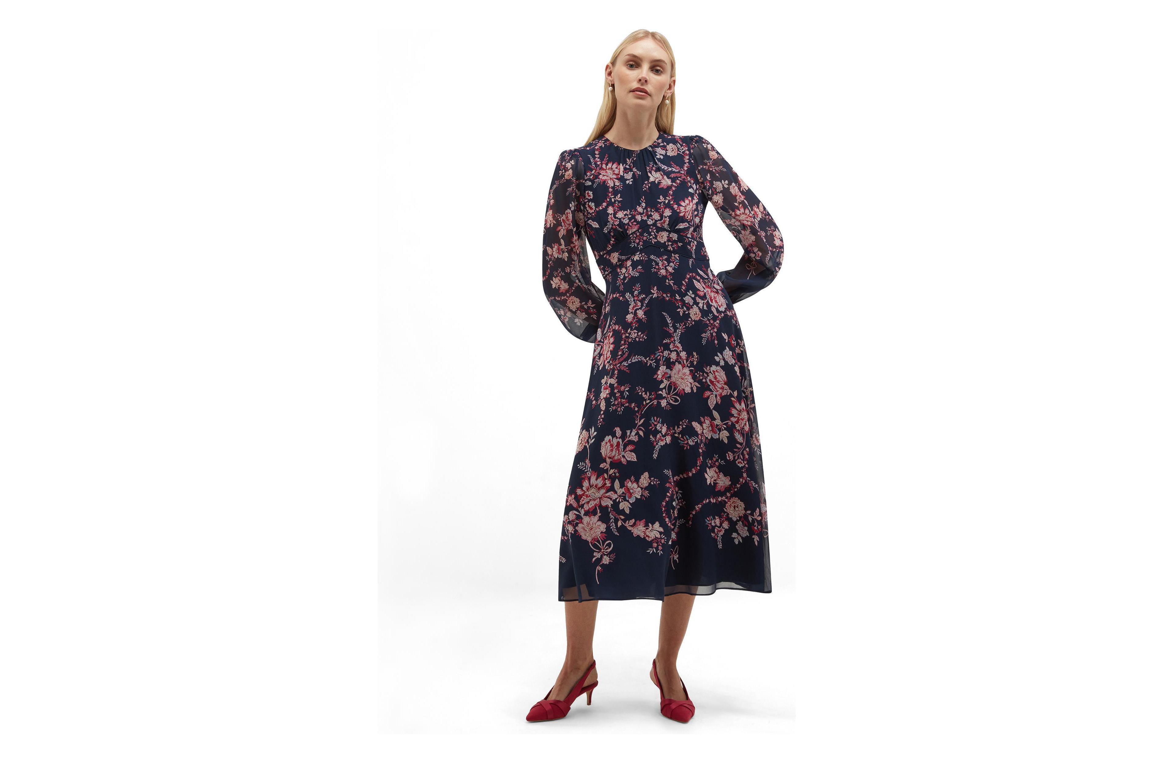 Hobbs London Women's Demi Floral Print Silk Midi Dress