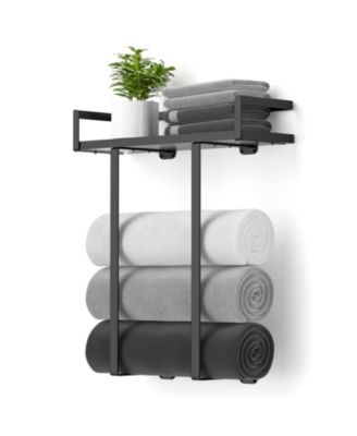 Towel Rack Wall Mounted Metal Wooden Folding Bathroom Hardware Organizer
