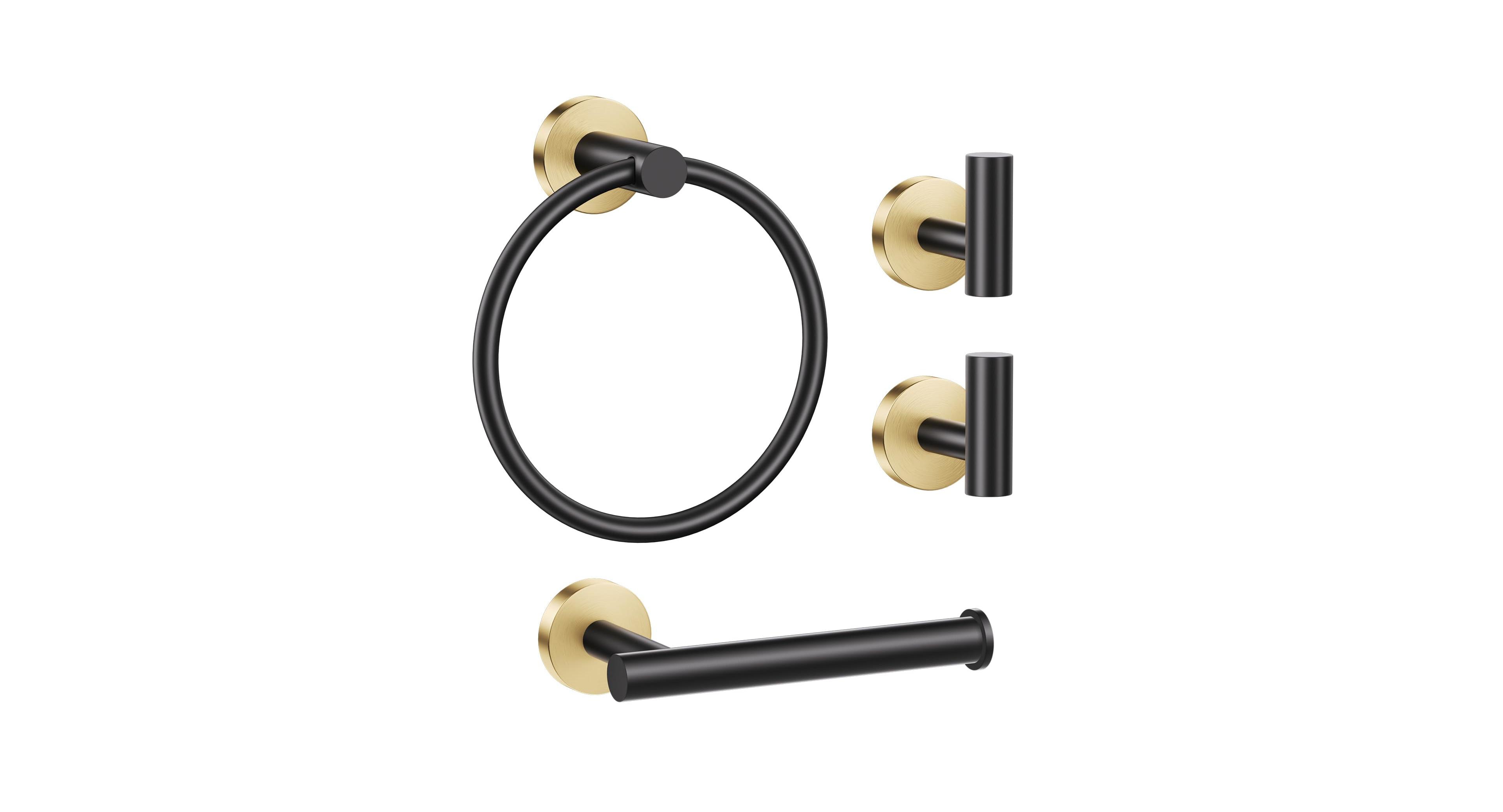 Cyqbd 4 Piece Bathroom Hardware Set Towel Holder Toilet Paper Ring Hooks Wall Mounted
