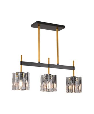  Smoked Ribbed Glass 3 Light Linear Chandelier Fixture for Kitchen Island