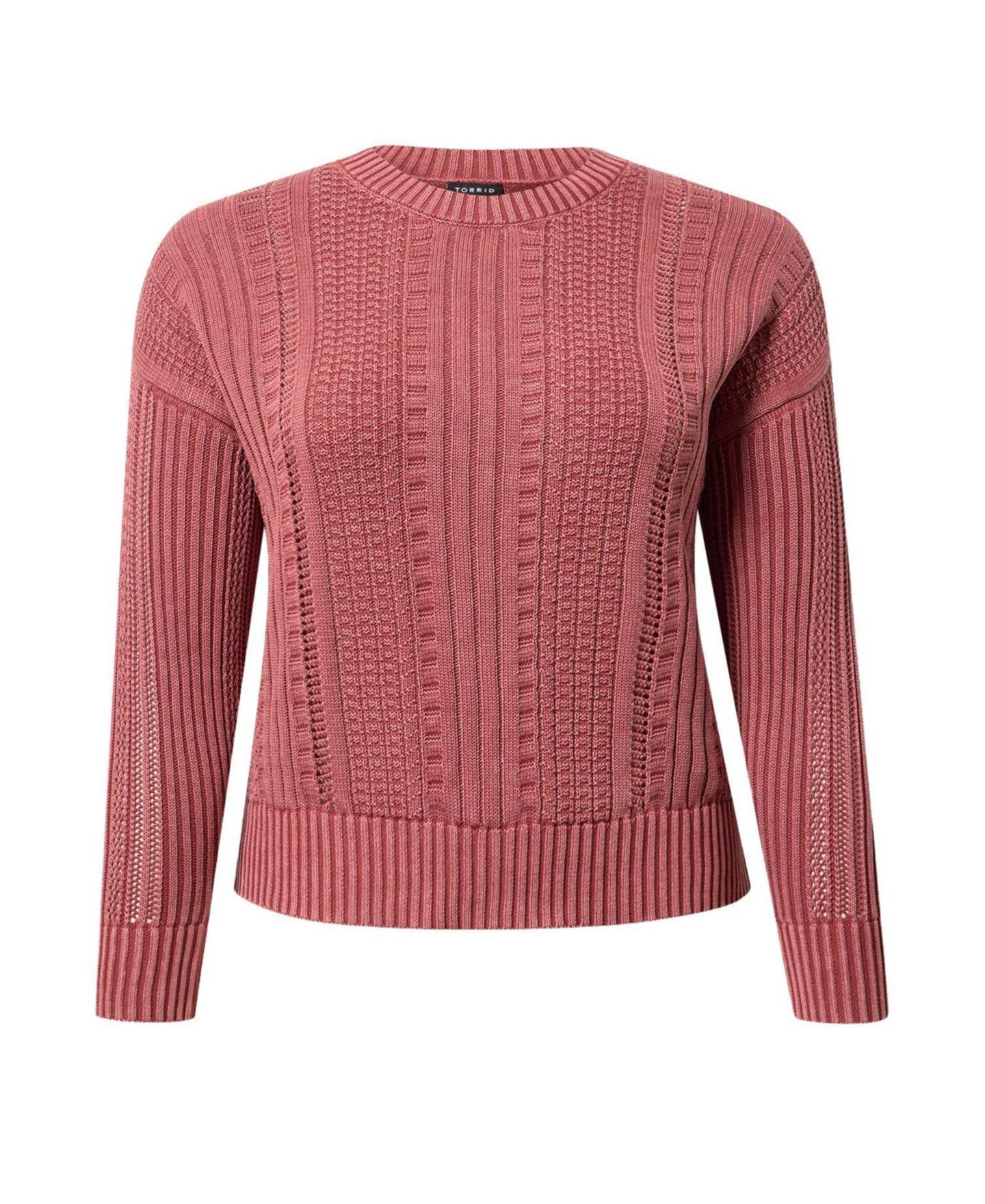Женский свитер Torrid Plus Size Cropped Cable-Knit Pullover, цвет: Тёмно-бордовый — фото 3