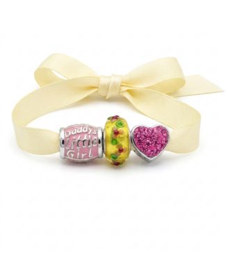 Love you Daddys Girl Word Charm Pink Bead Set Glass .925 Sterling Silver