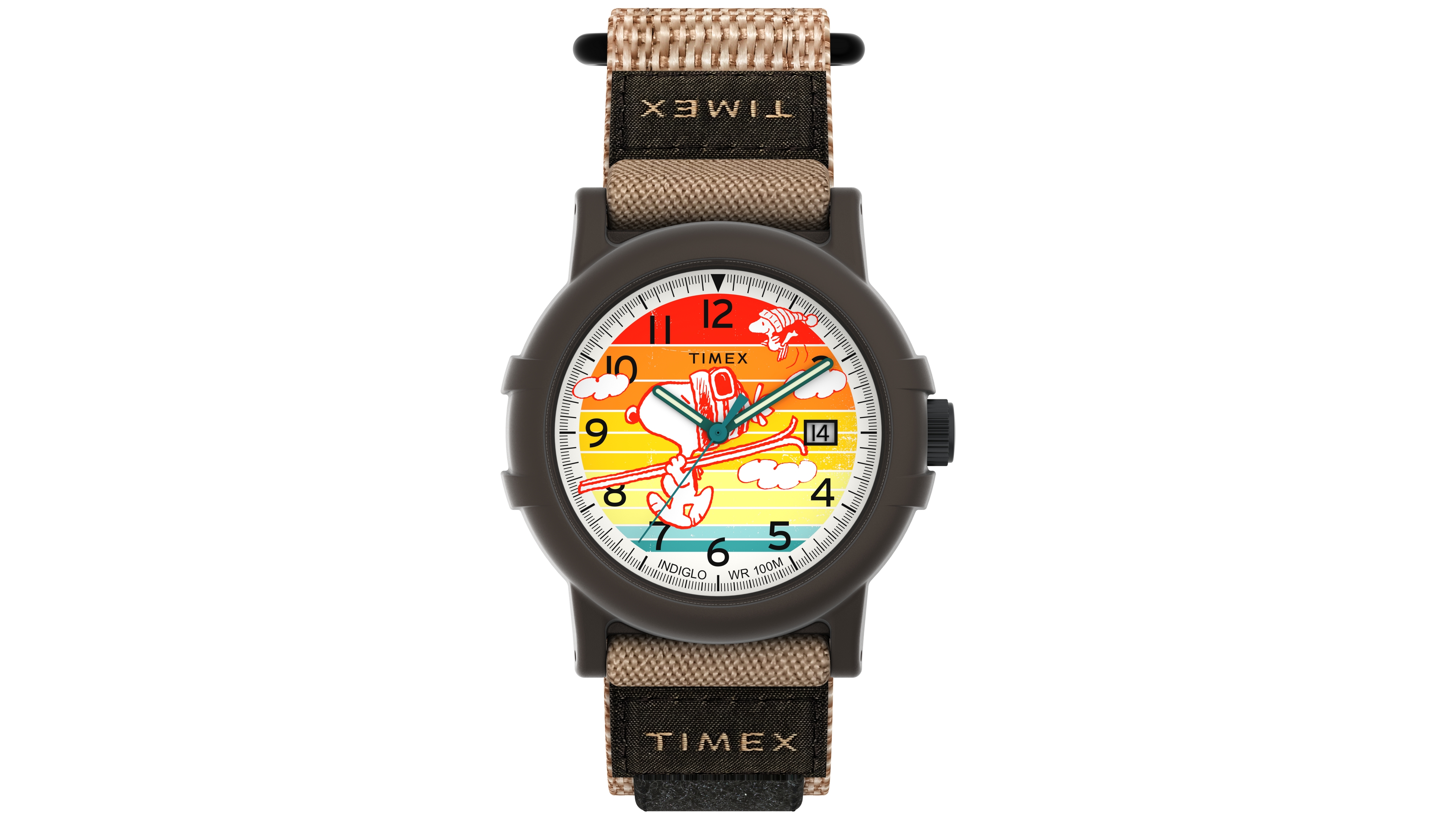 Timex Quartz Analog Peanuts Camper Brown Fabric Watch 38mm