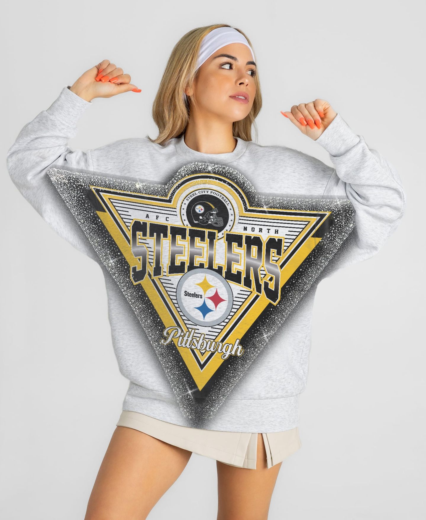 Женская толстовка Gameday Couture Heather Gray Pittsburgh Steelers Chasing Victory Rhinestone Spray Oversized Fleece — фото 1