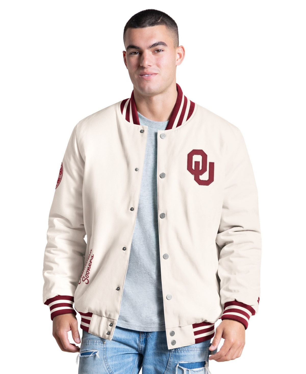 Starter Men's White Oklahoma Sooners Spectator Varsity Full Snap Jacket - White