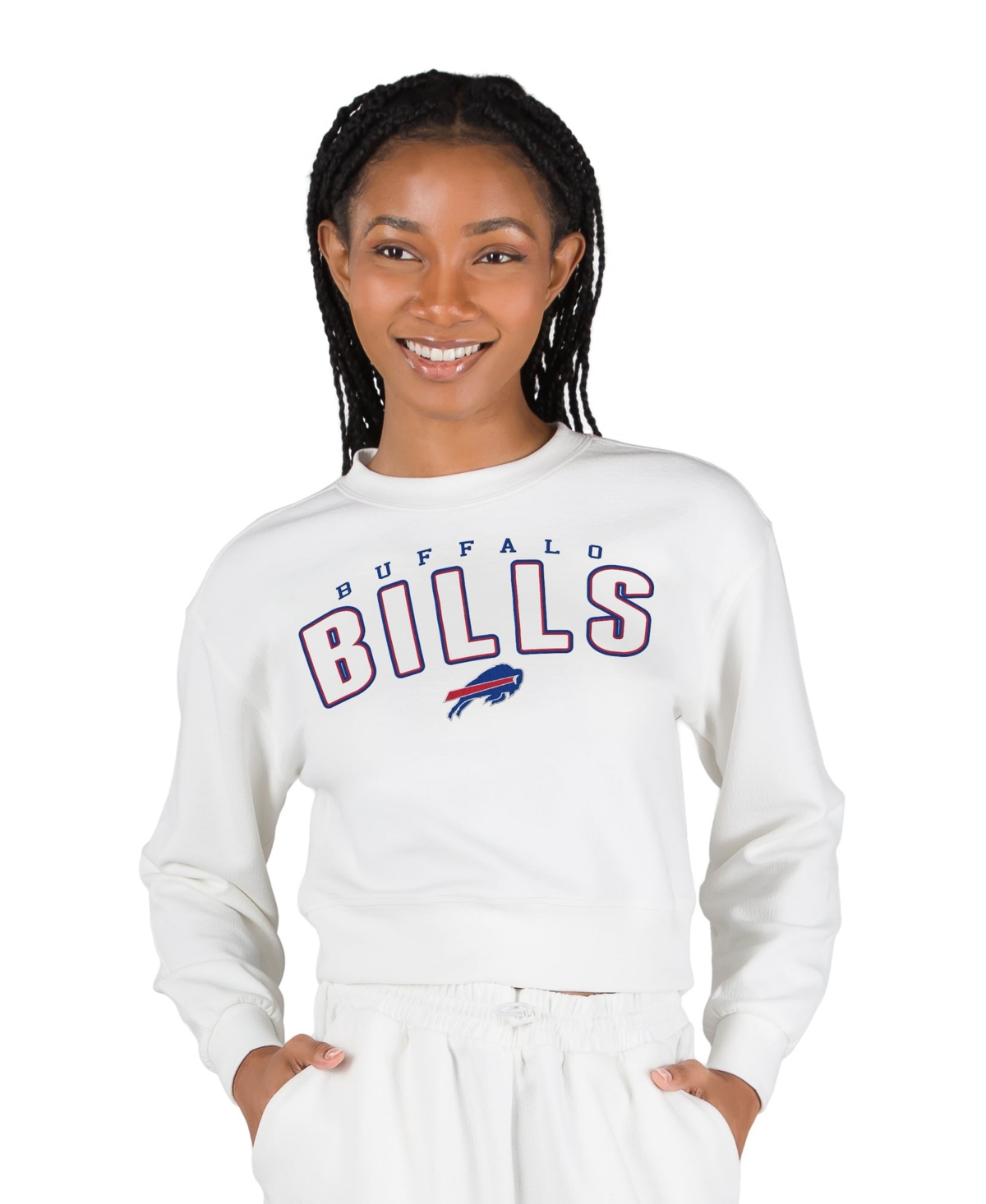 Women's Concepts Sport  White Buffalo Bills Kingston Long Sleeve Lounge Cropped Tri-Blend Top