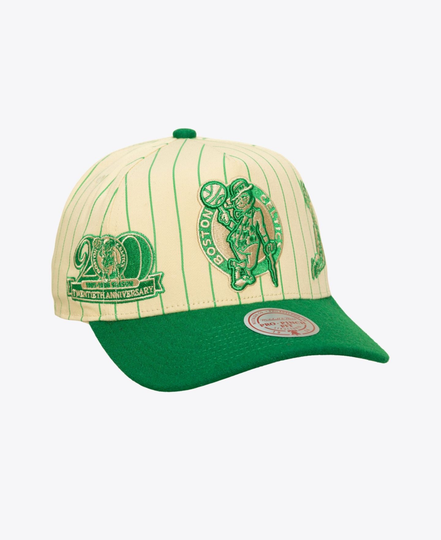 Мужская кепка Mitchell & Ness Cream Boston Celtics Retro Roots Stripe Pro Adjustable Hat — фото 2