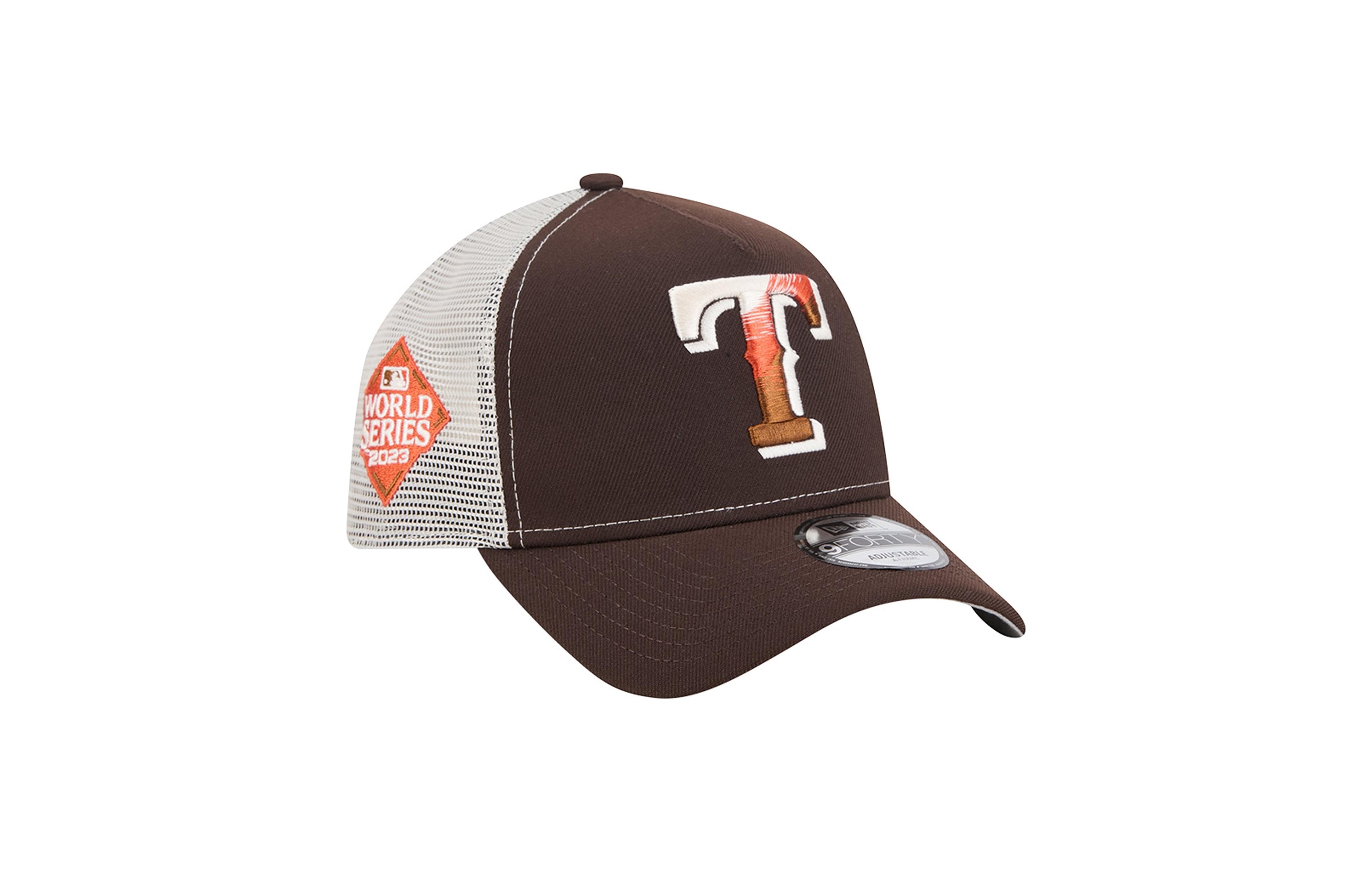 New Era Men's Brown Texas Rangers Pumpkin Spice 9FORTY A-Frame Adjustable Trucker Hat