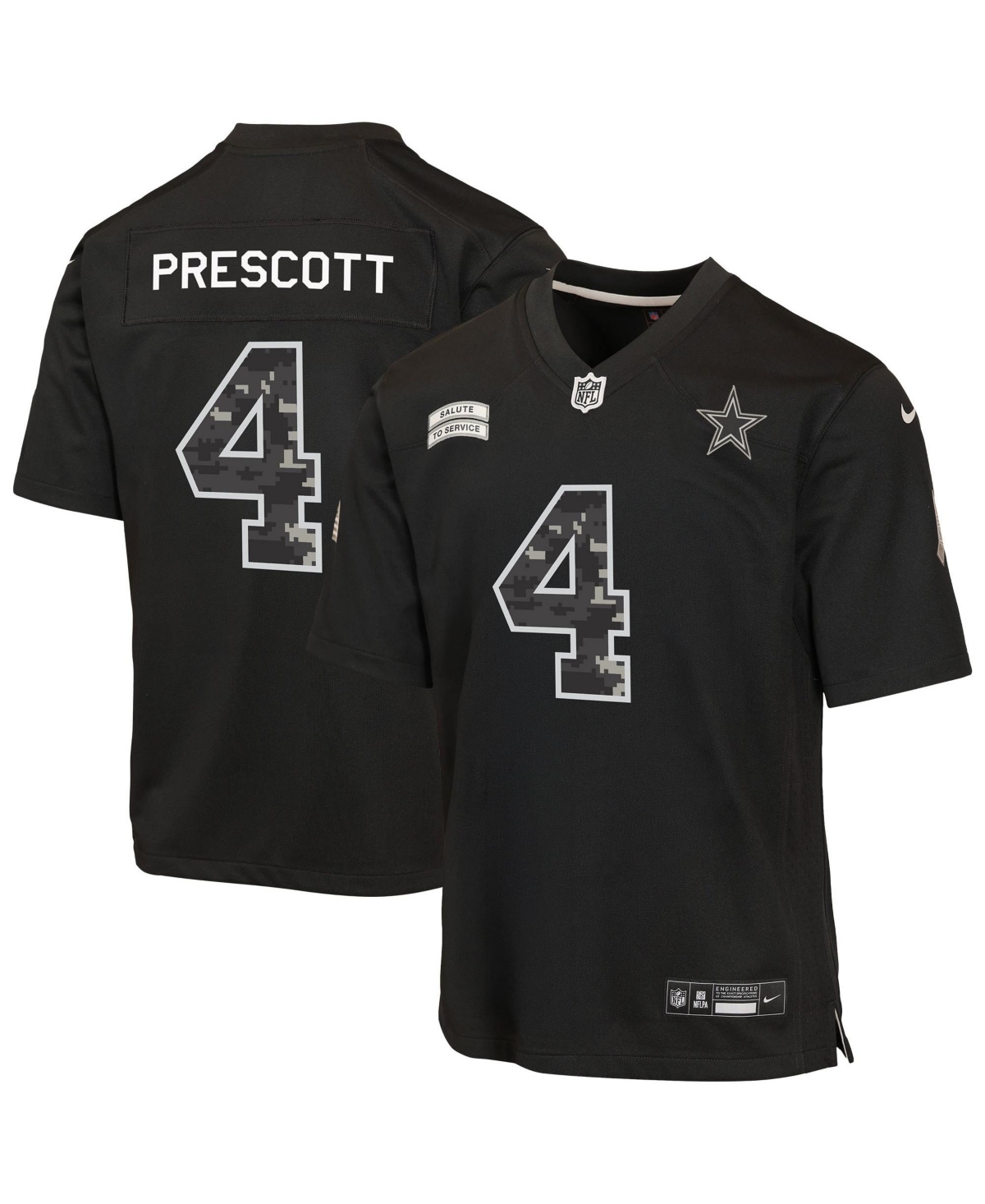 Nike Big Boys' and Girls' Dak Prescott Black Dallas Cowboys 2026 Salute to Service Game Jersey