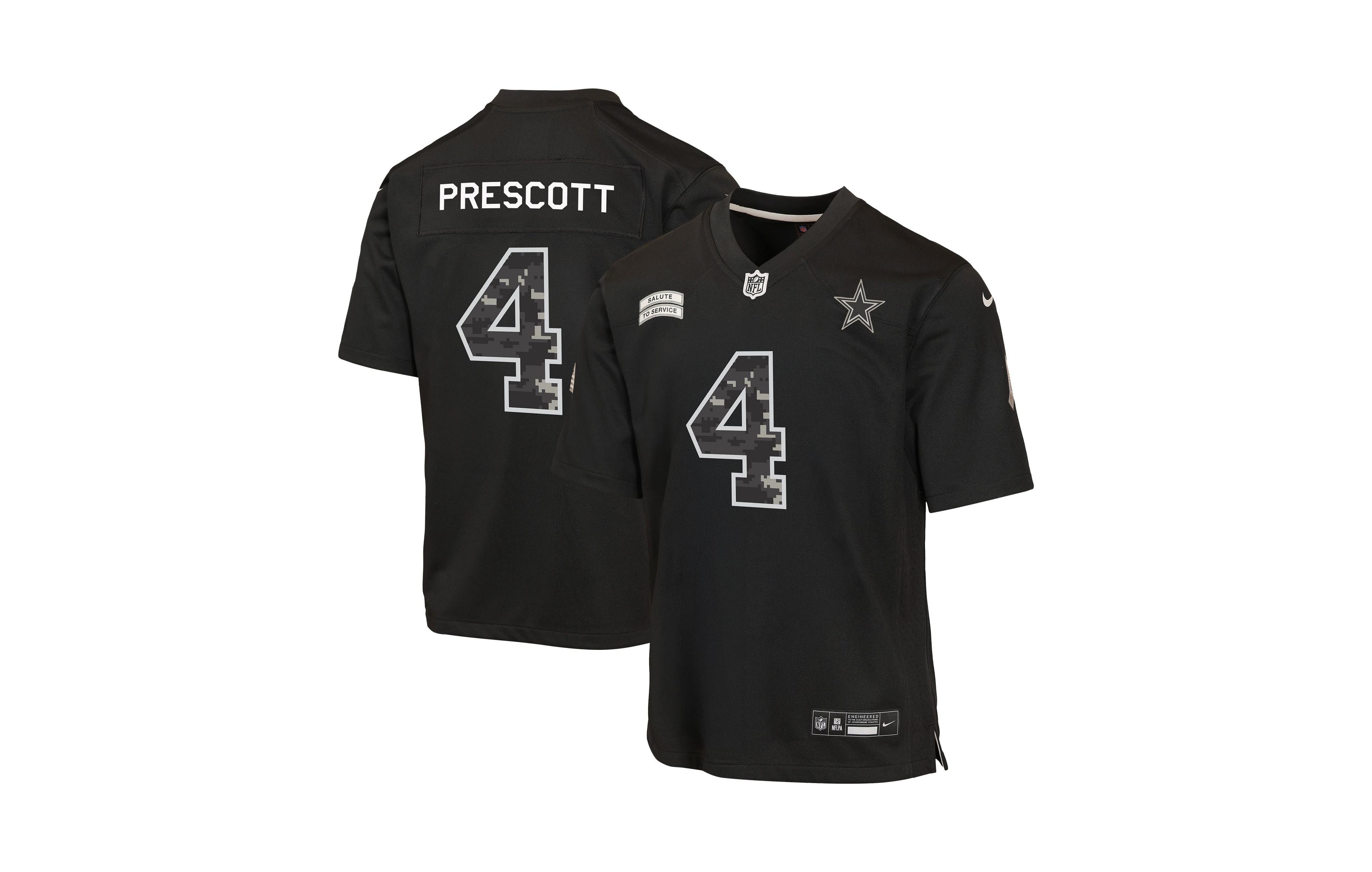 Nike Big Boys' and Girls' Dak Prescott Black Dallas Cowboys 2026 Salute to Service Game Jersey