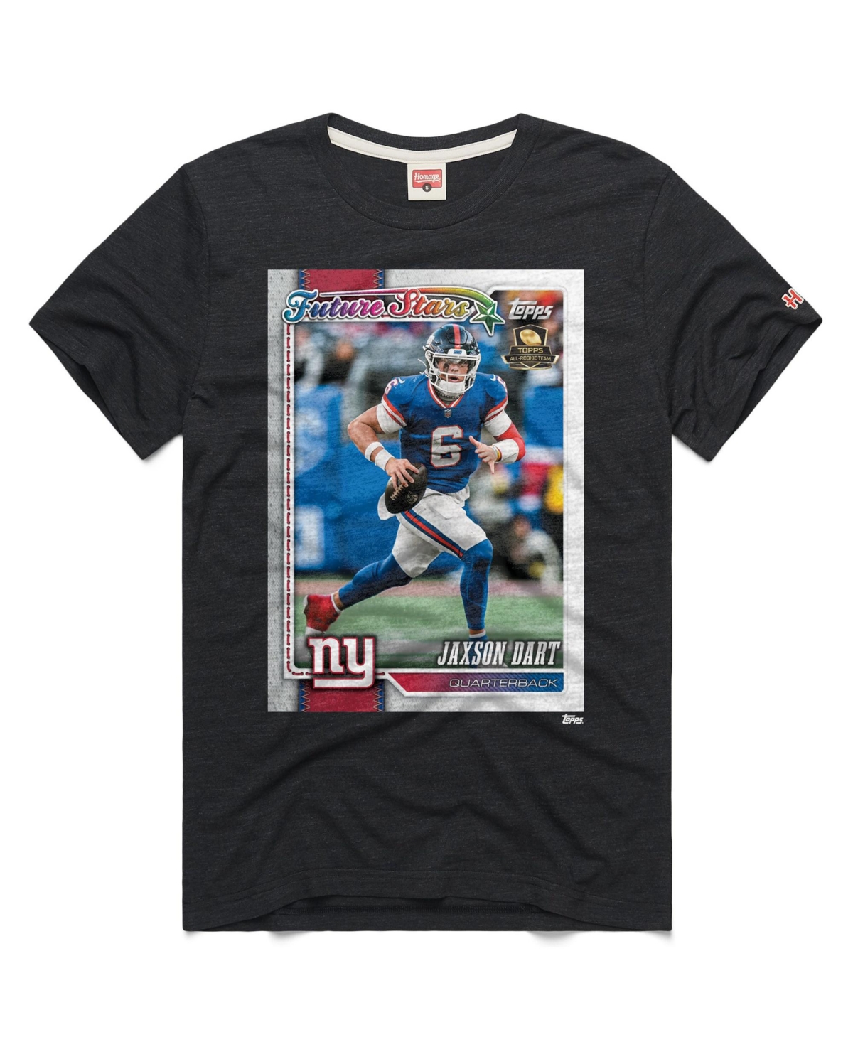 Homage Men's and Women's Jaxson Dart Charcoal New York Giants Nfl Topps Trading Card Tri-Blend T-Shirt - Charcoal