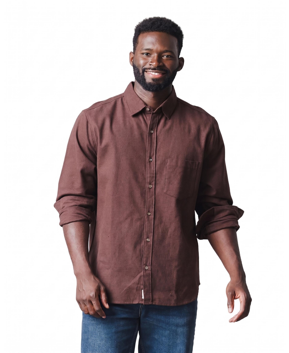 Hope & Henry Men's Flannel Classic-Fit Organic Cotton Shirt - Chocolate heather