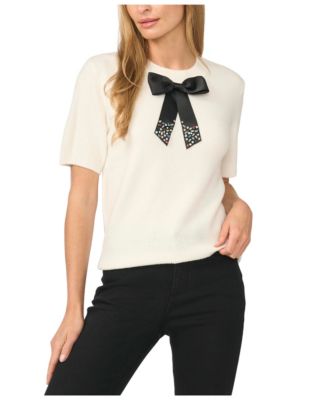Women's Short-Sleeve Crewneck Embellished Sweater
