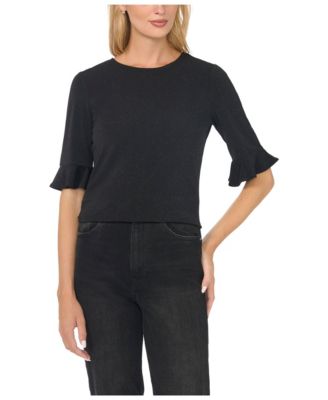 Women's Velvet 3/4-Length Sleeve Crewneck Top
