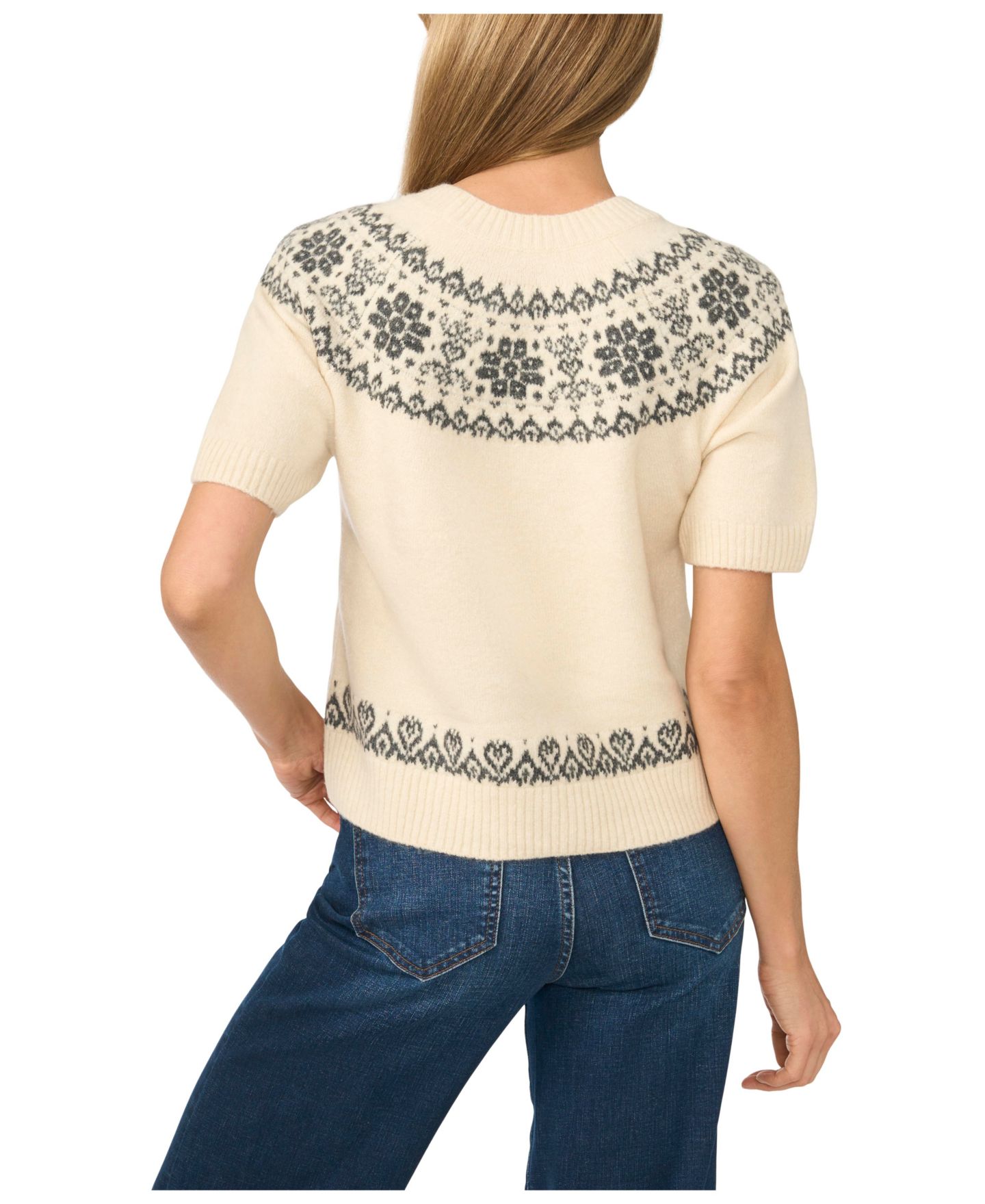 Женский свитер CeCe Fair Isle Short-Sleeve, цвет: Берёзовый — фото 4