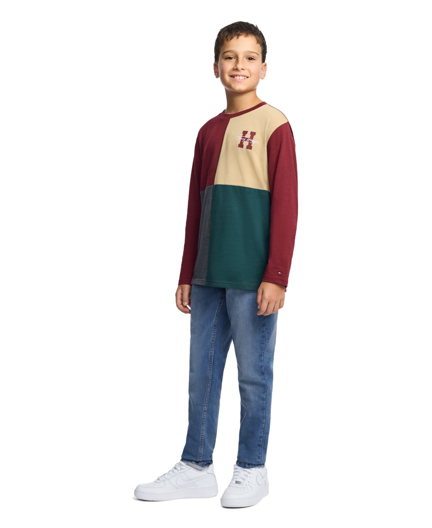 Футболка Tommy Hilfiger Quad Pieced Long-Sleeve Graphic Colorblock для мальчиков, цвет: Zinfandel — фото 3
