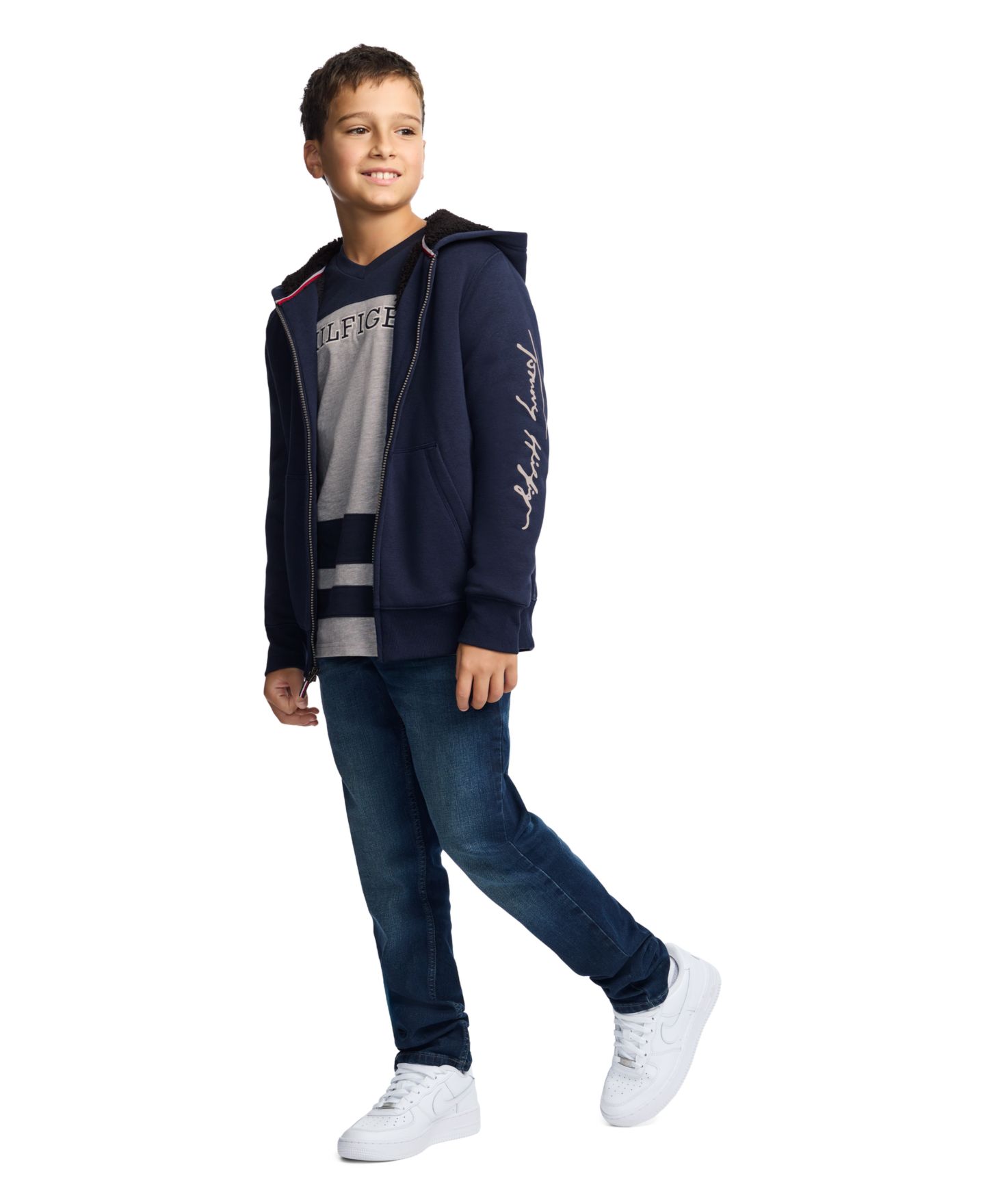 Футболка Tommy Hilfiger Hockey-Inspired Long-Sleeve V-Neck для мальчиков, цвет: Серый меланжевый — фото 7