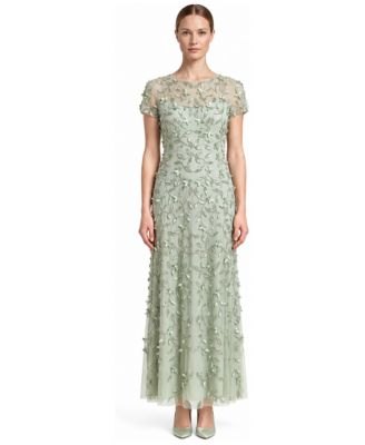 Women's 3D Floral Embellished Cap Sleeves Gown, Style #28850
