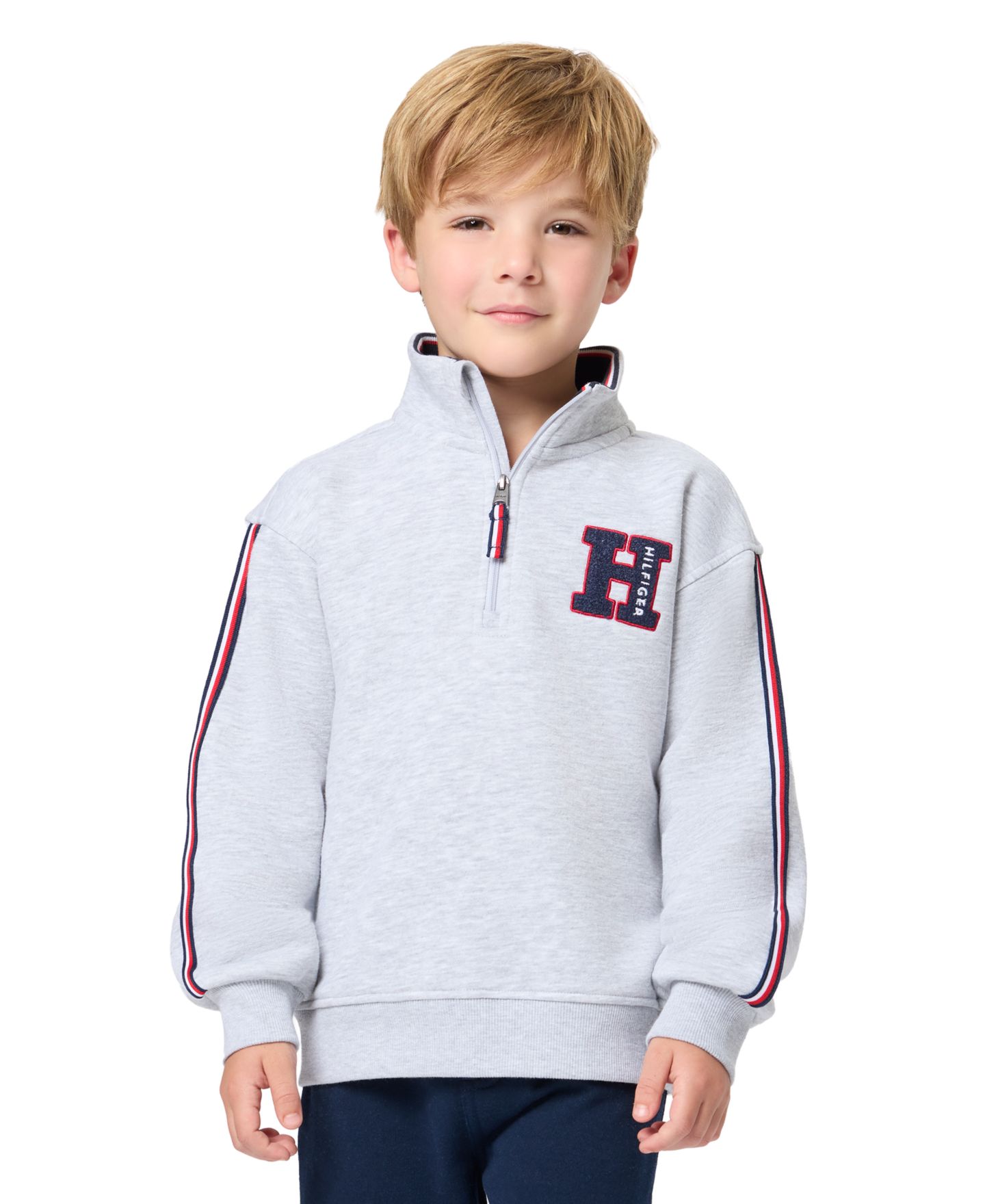 Комплект Tommy Hilfiger Quarter Zip Fleece Top and Pants, 2-Piece Set для мальчиков-малышей, цвет: Серый меланжевый / Тёмно-синий — фото 3