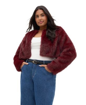 Plus Size Angel Faux Fur Cropped Long-Sleeve Jacket