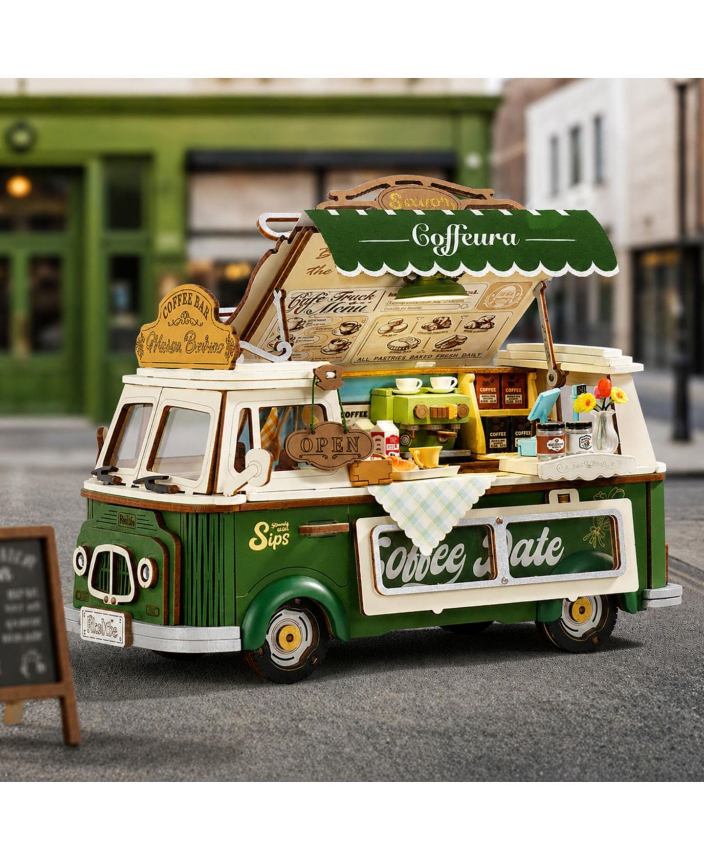 Детский конструктор Robotime Coffee Truck Leo 189-Piece 3D Wooden Puzzle Building Set, Ages 14+ — фото 3