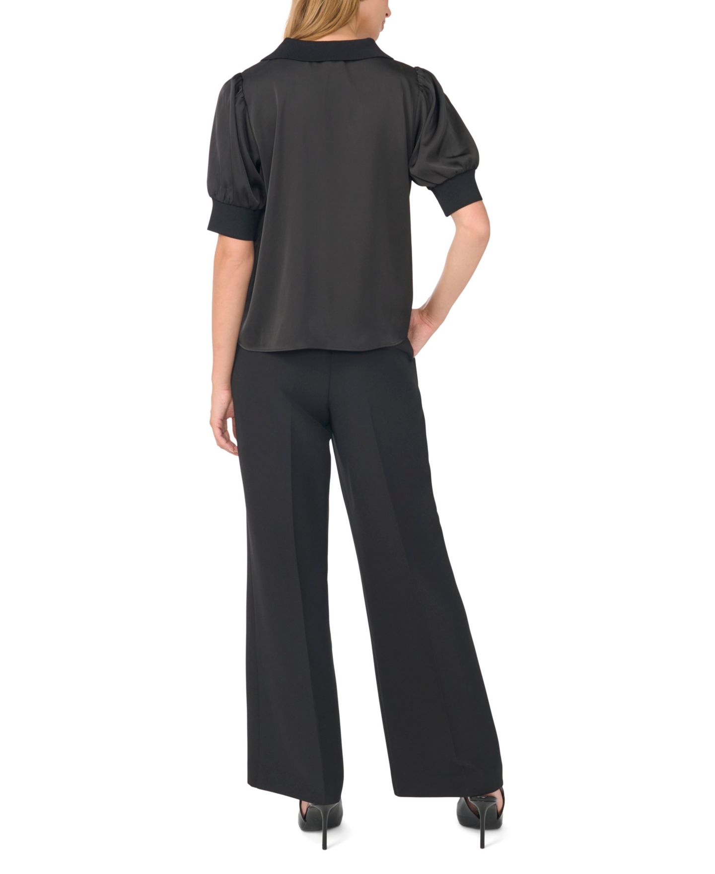 Женская блузка Vince Camuto Puff-Sleeve Satin V-Neck, цвет: Насыщенный чёрный — фото 4