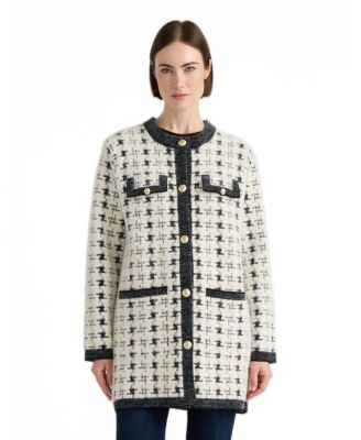 Women's Eyelash Vintage-Plaid Crew Neck Jacket