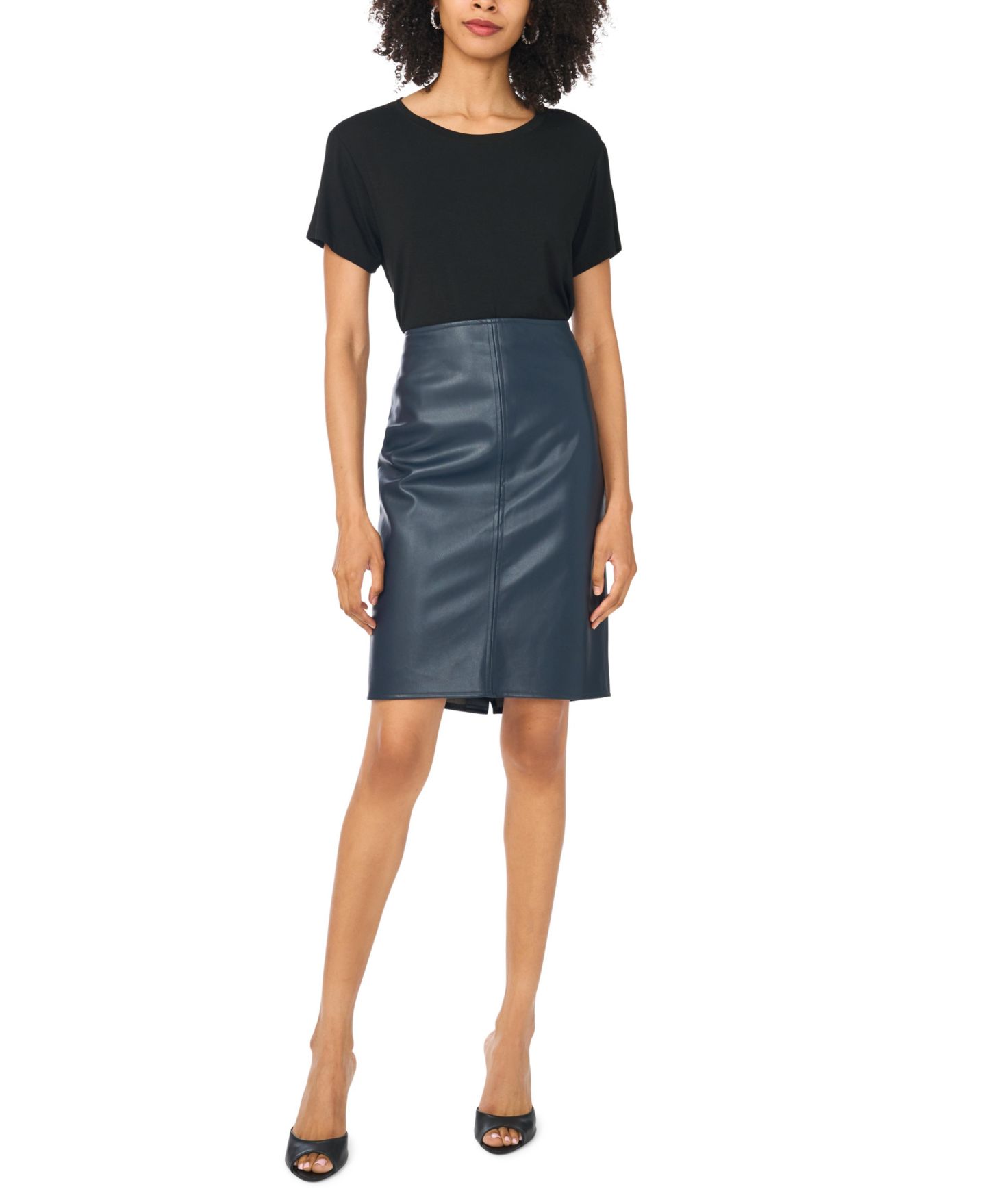 Женская юбка Vince Camuto High-Waisted Pencil Faux Leather, цвет: Насыщенный тёмно-синий — фото 2
