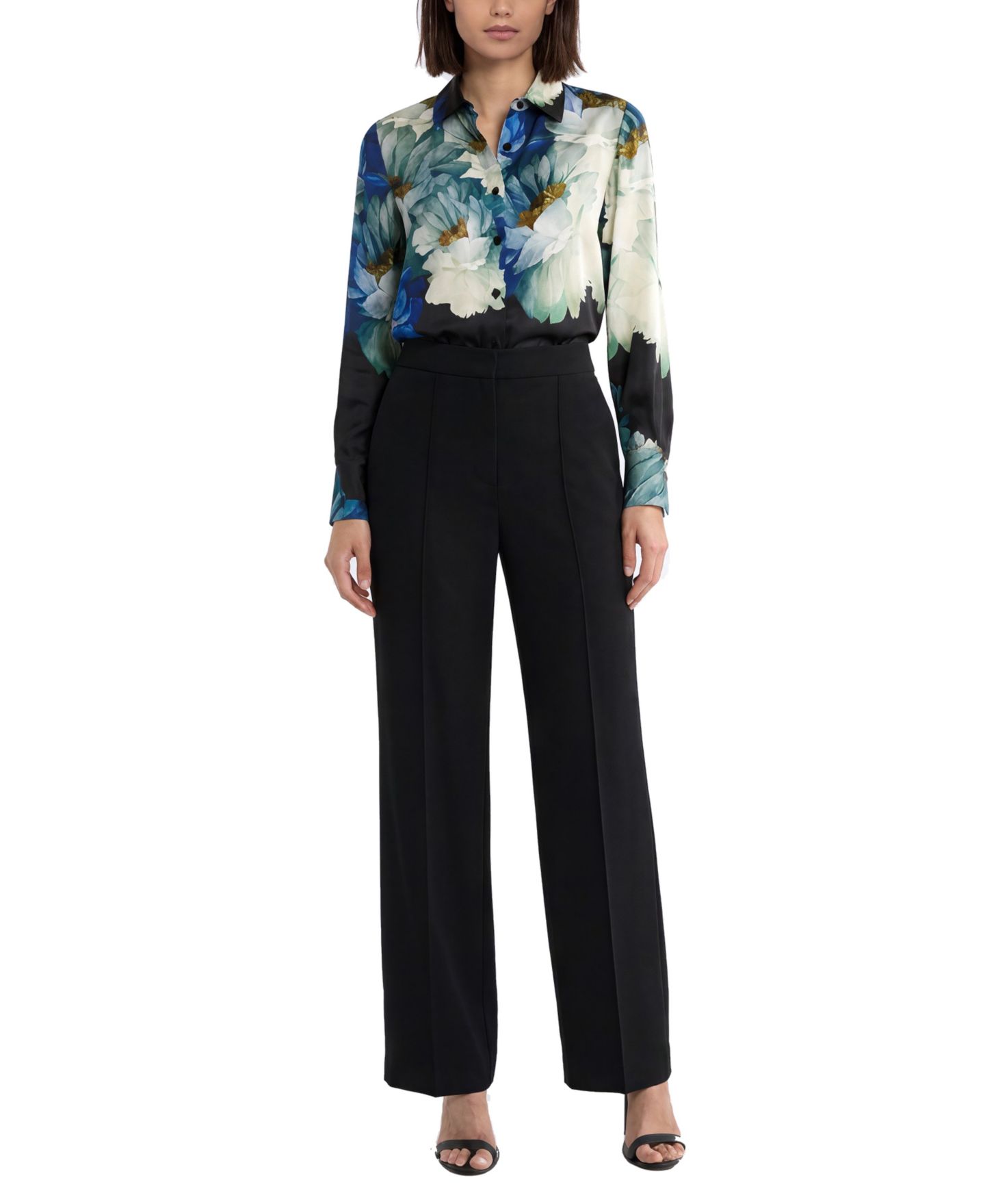 Женская блузка Elie Tahari Madeline Long-Sleeve Silk-Blend Floral-Print, цвет: Сумеречный с принтом — фото 2