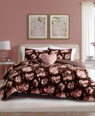 Garden Floral Faux Fur 4-Piece Comforter Set, Full/Queen
