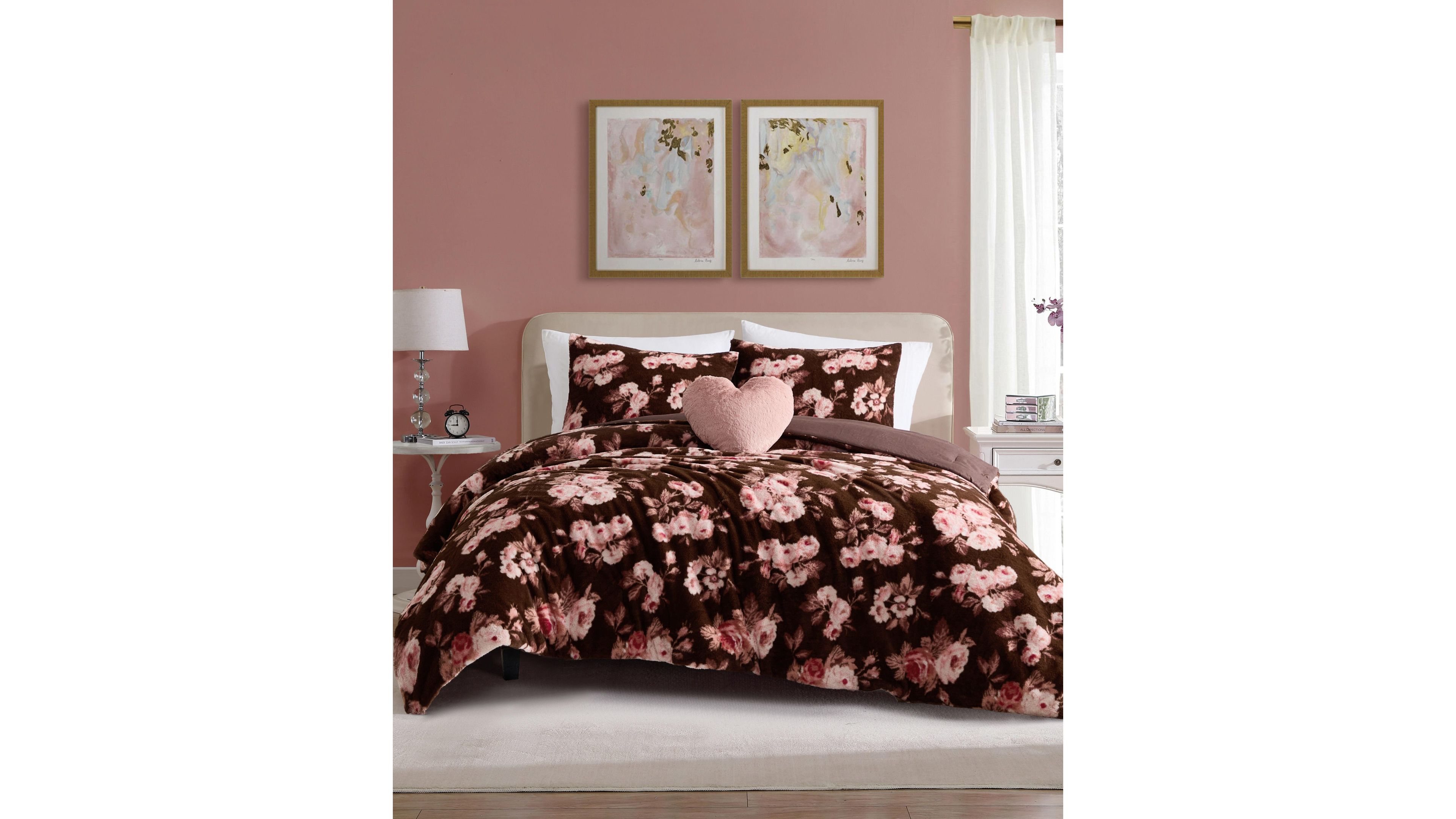 Betsey Johnson Garden Floral Faux Fur Comforter Sets