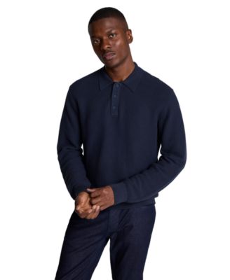 Men's Long-Sleeve Textured Classic-Fit Polo Shirt