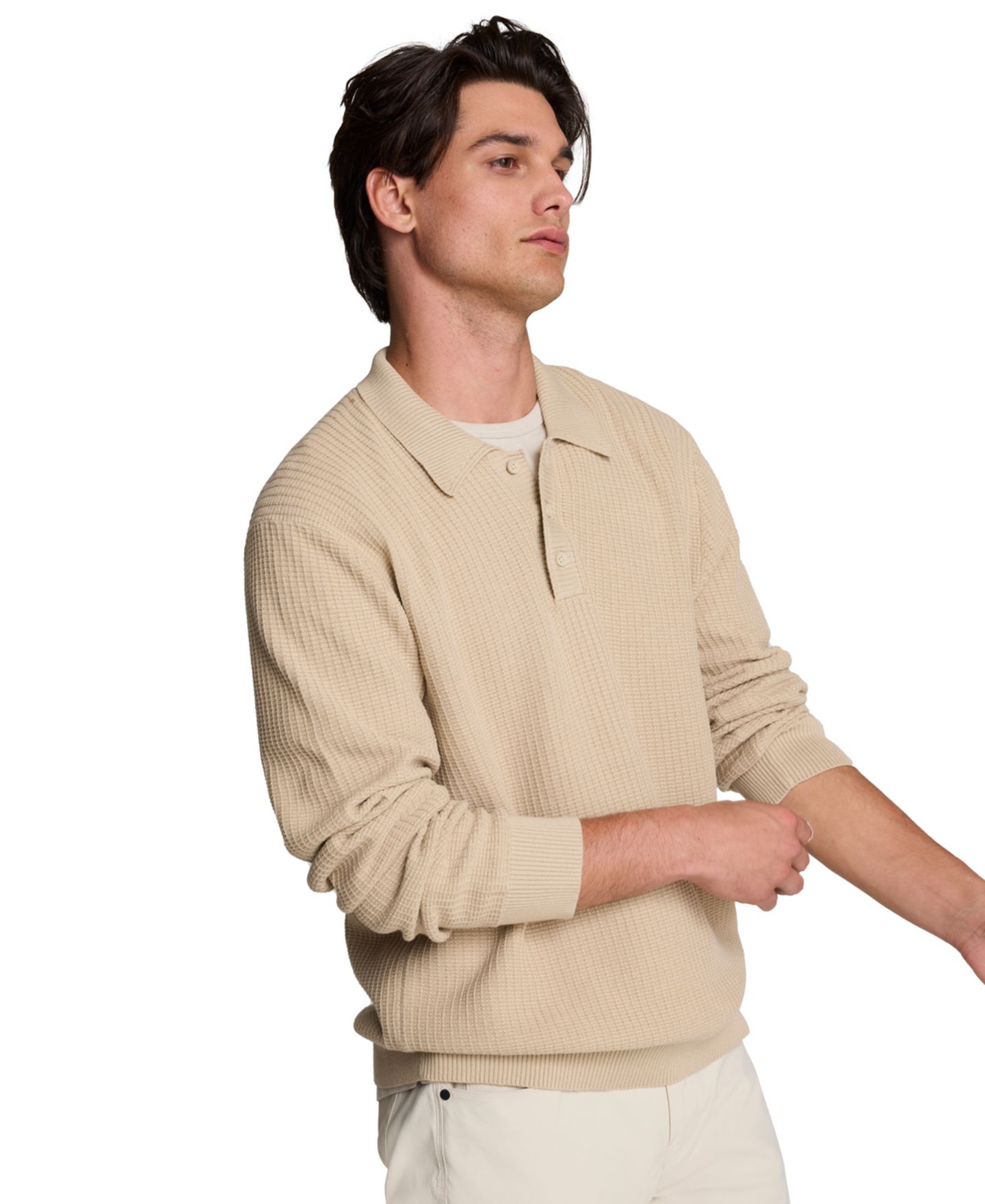 Мужское поло Kenneth Cole Long-Sleeve Textured Classic-Fit Polo Shirt, цвет: Инжирный — фото 13