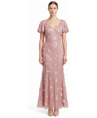 Women's 3D Floral Embellished Cape Sleeves Gown