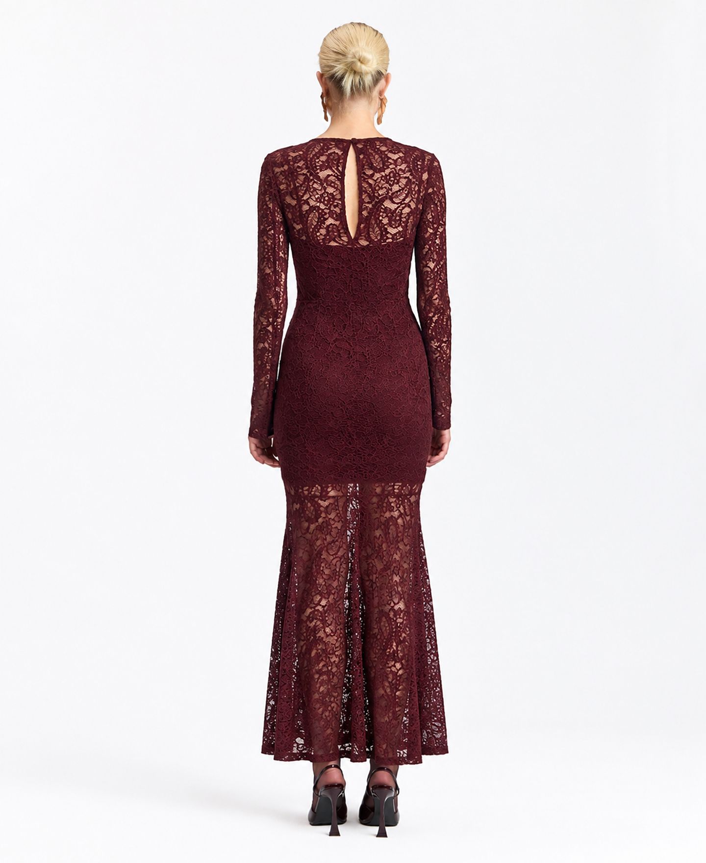 Женское платье Avec Les Filles Stretch Lace V-Neck Long-Sleeve Maxi, цвет: Винный — фото 5