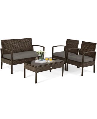 4-Piece Patio Rattan Furniture Set with Loveseat and Table