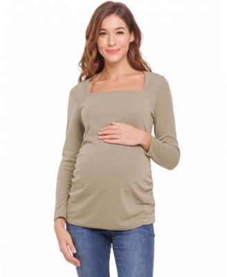 Maternity Square-Neck Ruched-Side Long-Sleeve Top