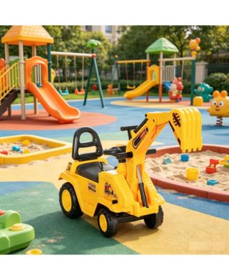 2 in 1 Kids Ride On Digger - Tractor Pulling Cart for Outdoor Yard Construction Play, Yellow, for Ages 18-48 months