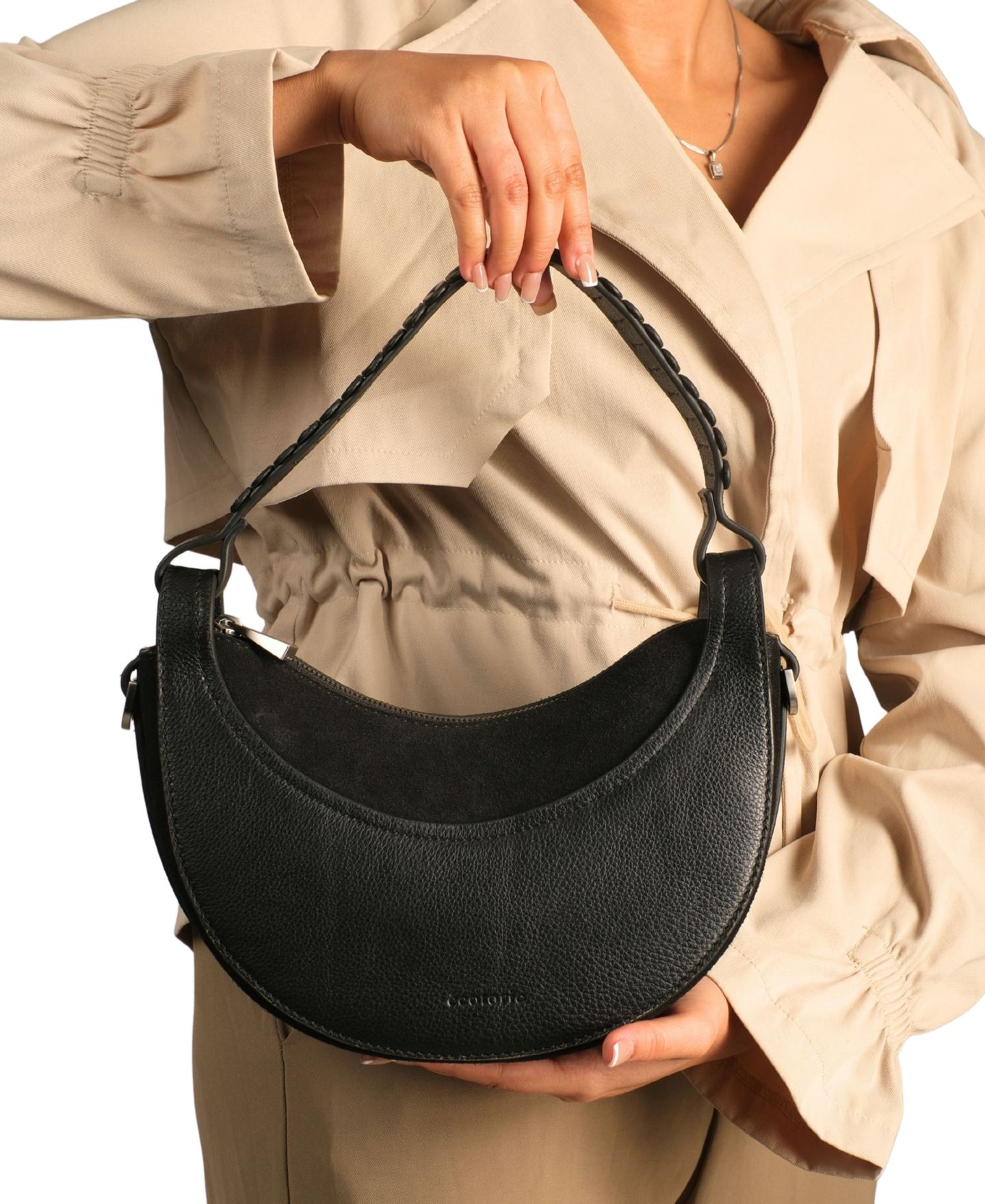 Женская сумка Ecotorie Leif Crescent Adjustable Strap Leather Crossbody, цвет: Чёрный — фото 5