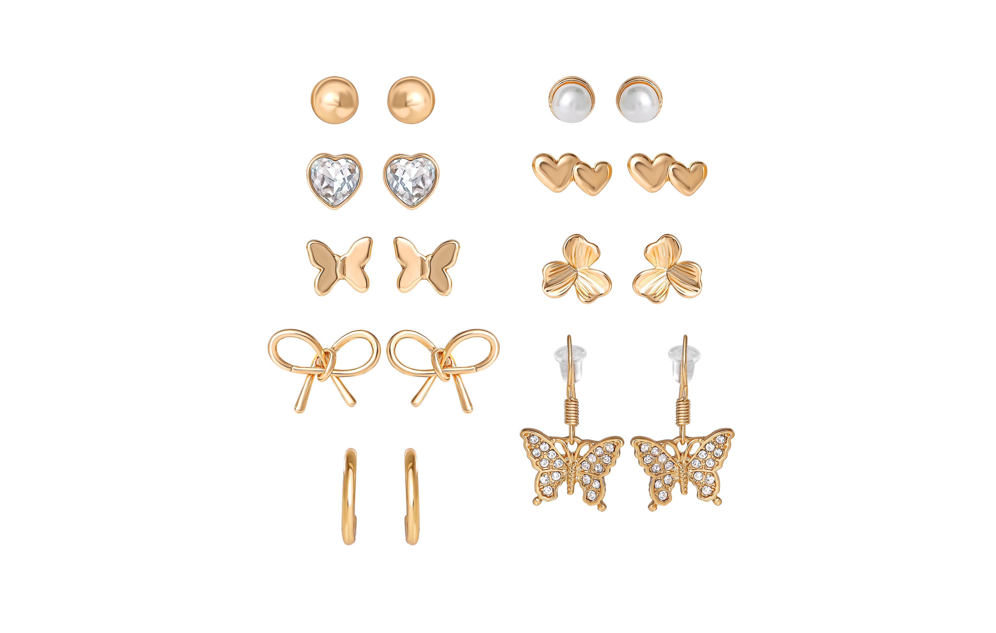 Jessica Simpson Gold-Tone Bow, Butterfly & Pearl Stud & Hoop Earring Set, 12 Pairs