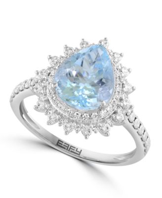 Aquamarine and Diamond Halo Ring (1-3/4 ct. t.w. Aquamarine, 1/6 ct. t.w. Diamond) in 14k White Gold