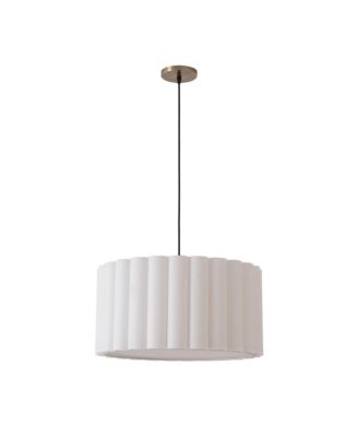 Scallop Pendant - Weathered Brass Steel, Drum  Linen Shade, Dimmable, Bulb Included