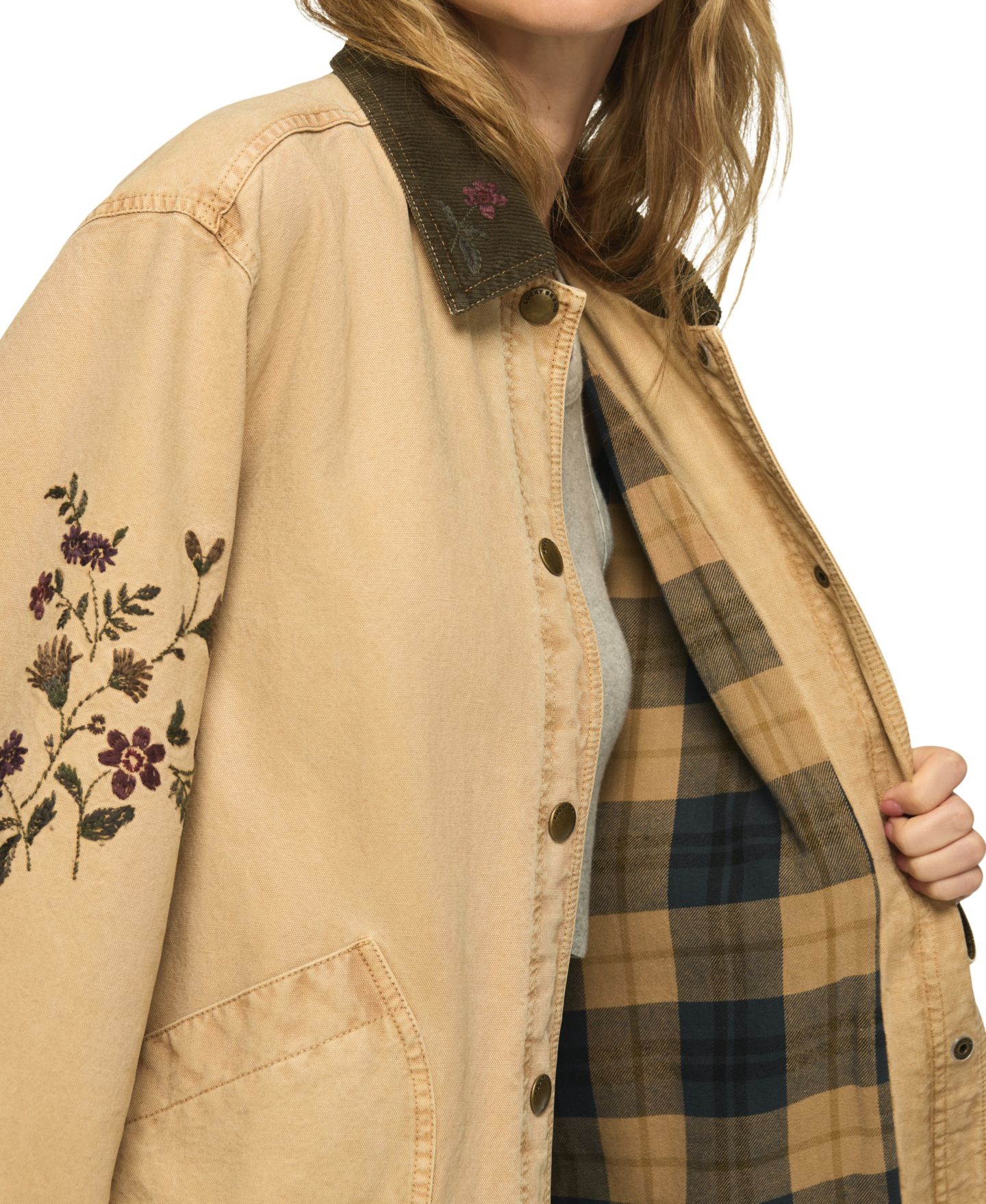 Женская куртка Lucky Brand Canvas Oversized Floral-Embroidered Field, цвет: Рыжевато-коричневый — фото 6