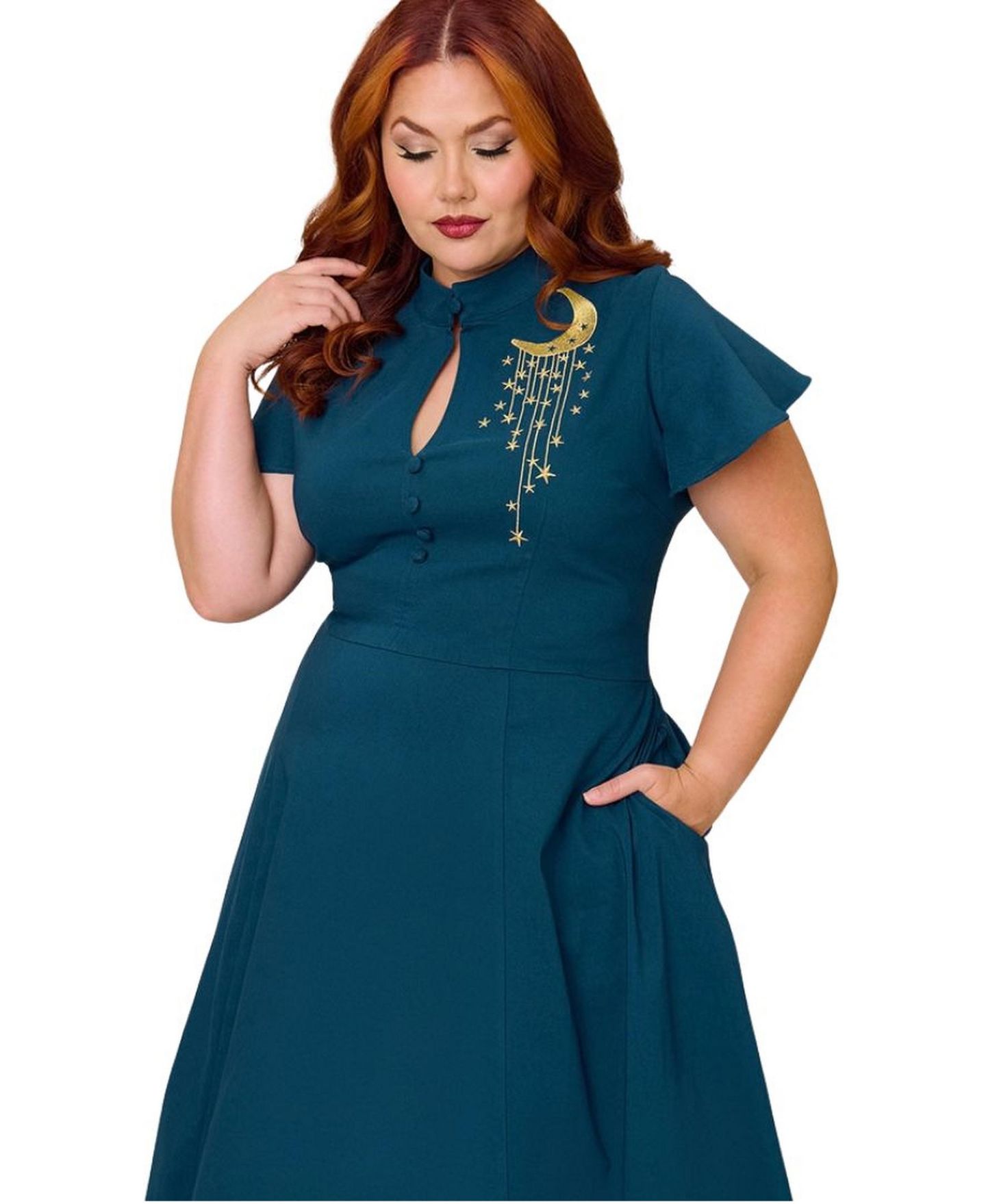 Женское платье Unique Vintage Plus Size 1940s Baltimore Swing, цвет: Синий / Золотой — фото 5
