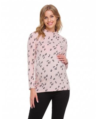 Women's Leopard Sweater Knit Mock Neck Top