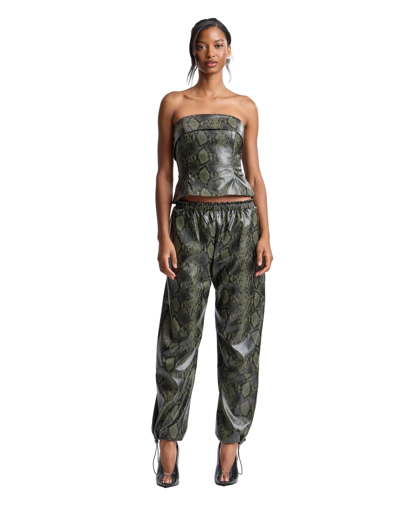 Женский топ Avec Les Filles Faux Leather Strapless Snake Print Tube, цвет: Зелёный — фото 2