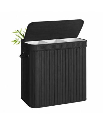 39.6 Gal Bamboo Laundry Hamper with Lid and Fabric Liner