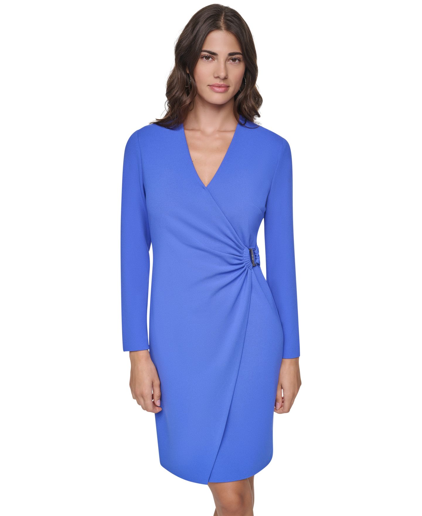 Женское платье DKNY Long-Sleeve Faux-Wrap Knee-Length, цвет: Delphinium — фото 4
