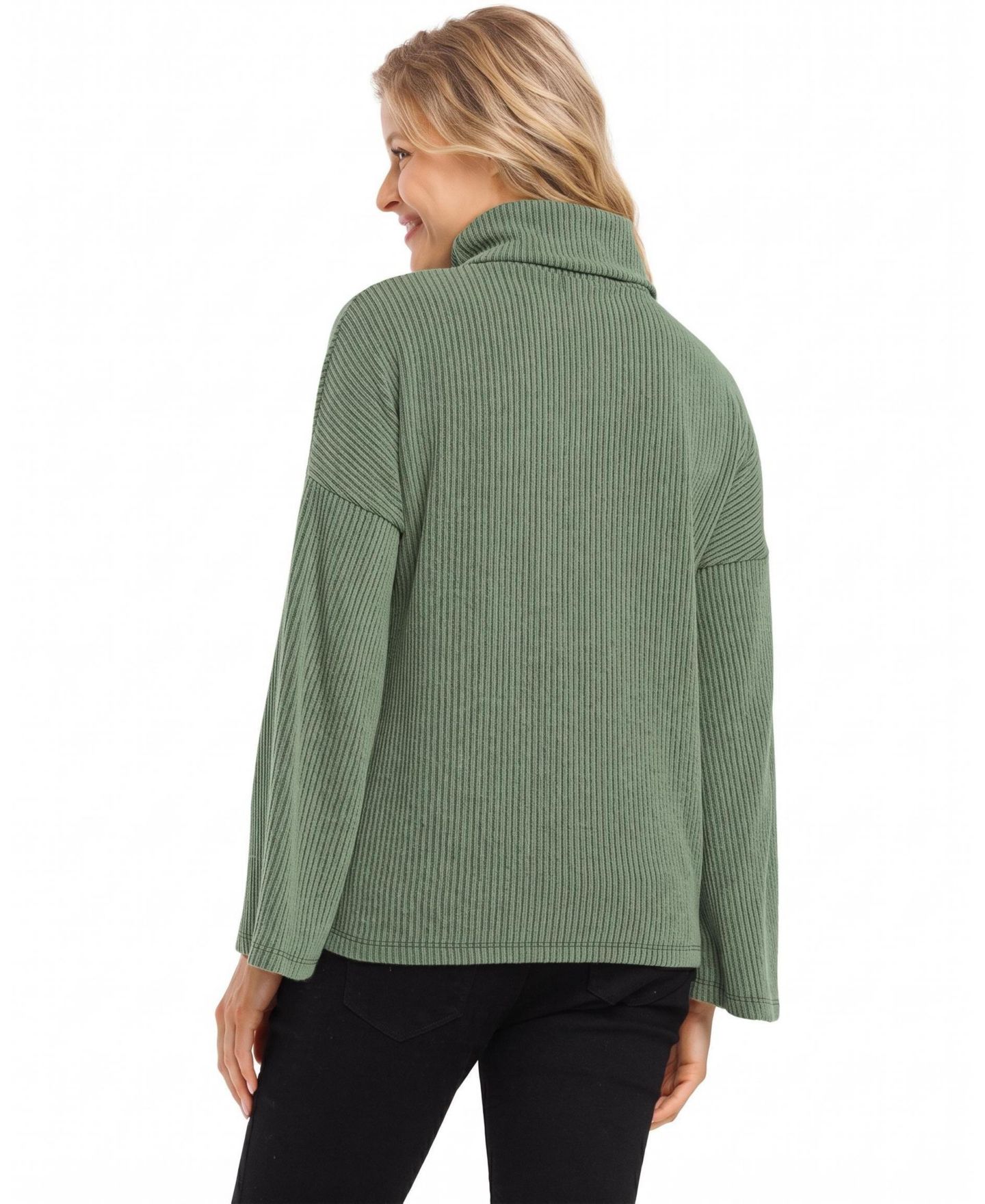 Женский свитер Hello Miz Maternity Ribbed Turtleneck Long-Sleeve Sweater, цвет: Оливковый — фото 4