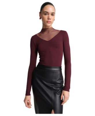 Women's Saige Long-Sleeve Sheer Funnel Neck Top